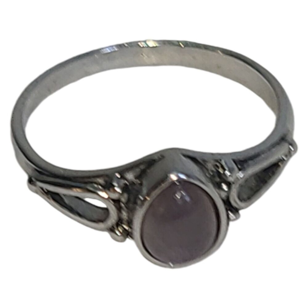 Silver Tone‎ Purple Quartz Cabochon Cocktail Ring Size 7.5 US